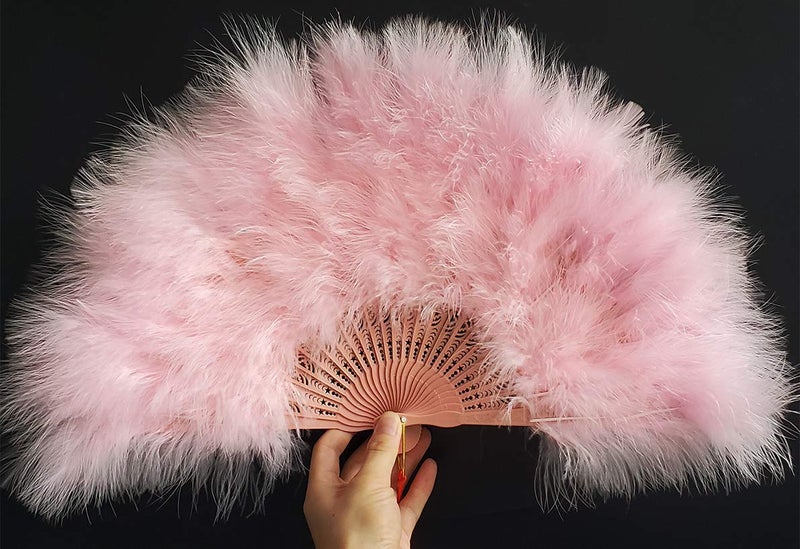 Happy Feather Handheld Marabou Feather Fan, 1920s Vintage Style Flapper Hand Fan for Costume Party and Dancing-Light Pink - Image 4